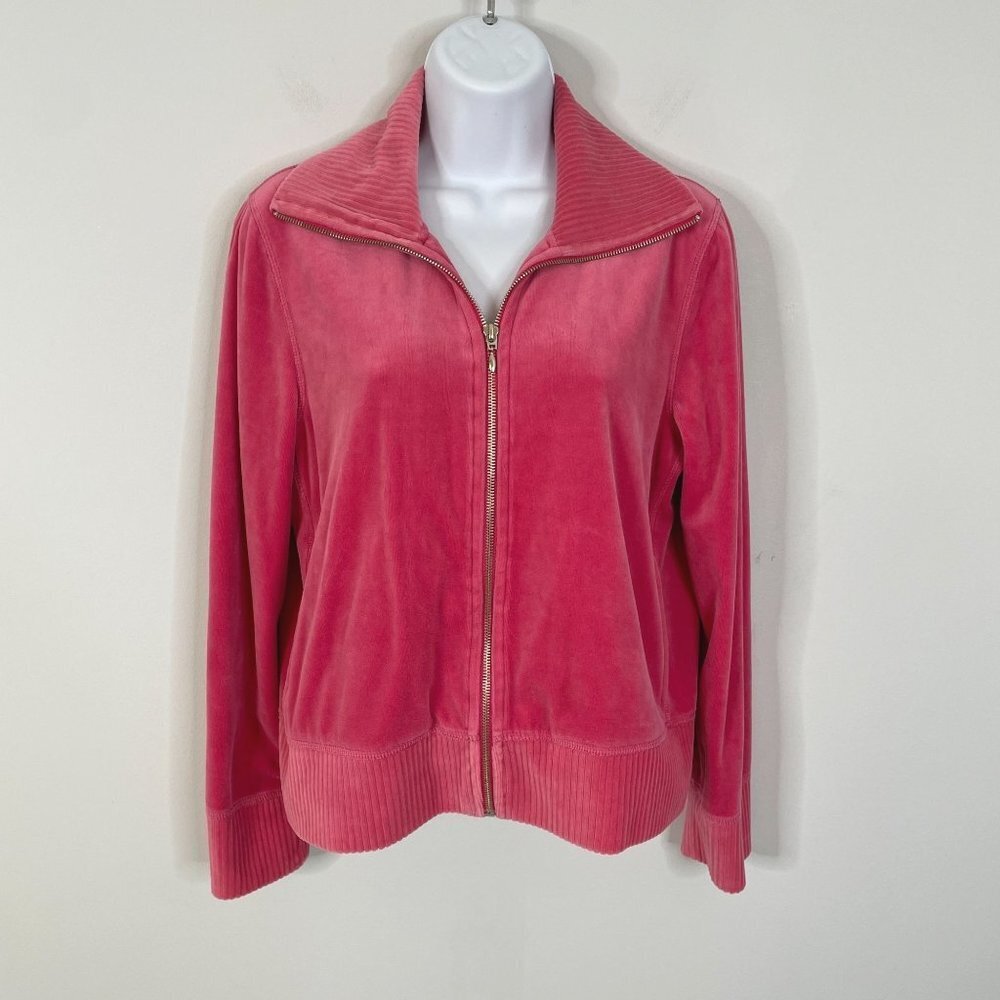 Vintage Y2K‎ Velour Track Jacket Medium Hot Pink Urban Chic Celeb Style Full Zip